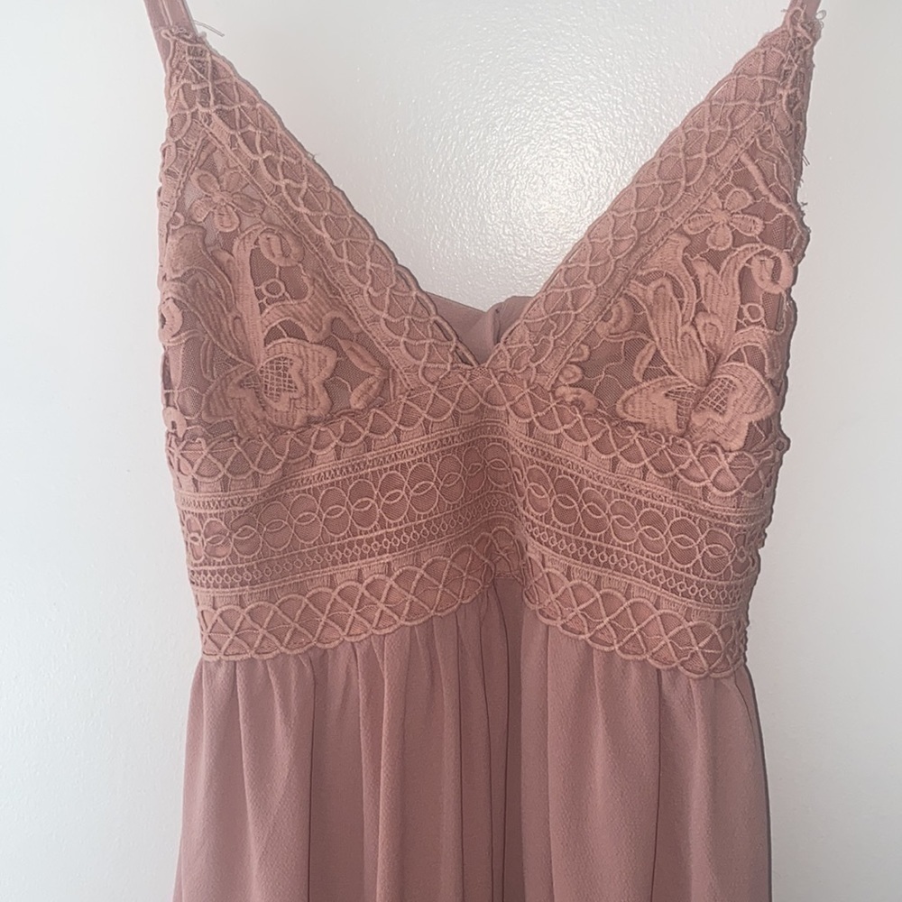 Showpo Crochet Chiffon Blush Tie Back Mini Dress - Picture 6 of 10